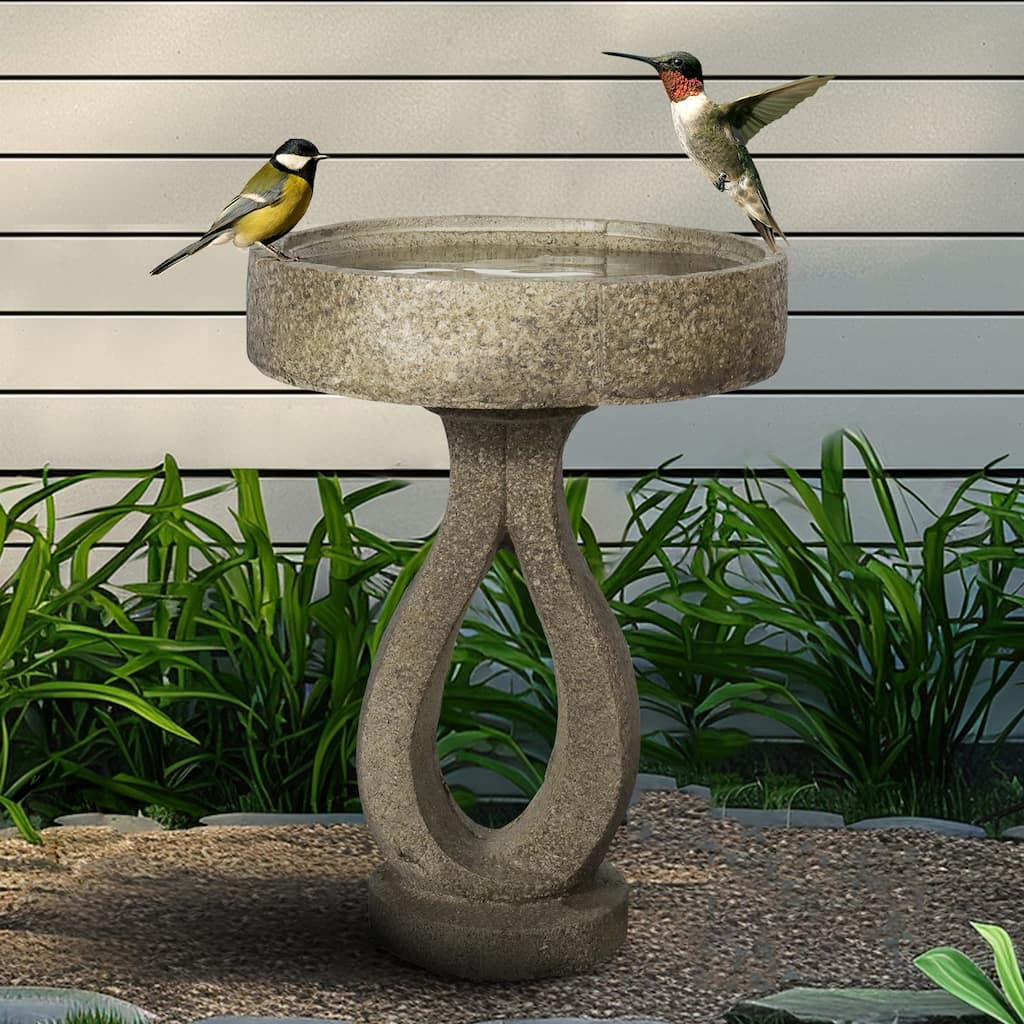 21.8" H Outdoor Concrete Bird Bath - Perfect for Adding Interest to Garden, Patio, Backyard, Porch and Deck