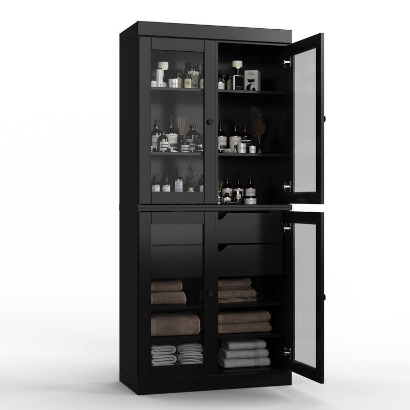 Palace Imports 100% Solid Wood 32" Bathroom Cabinet with Clear Glass Doors, 2-Drawers and Adjustable Shelves