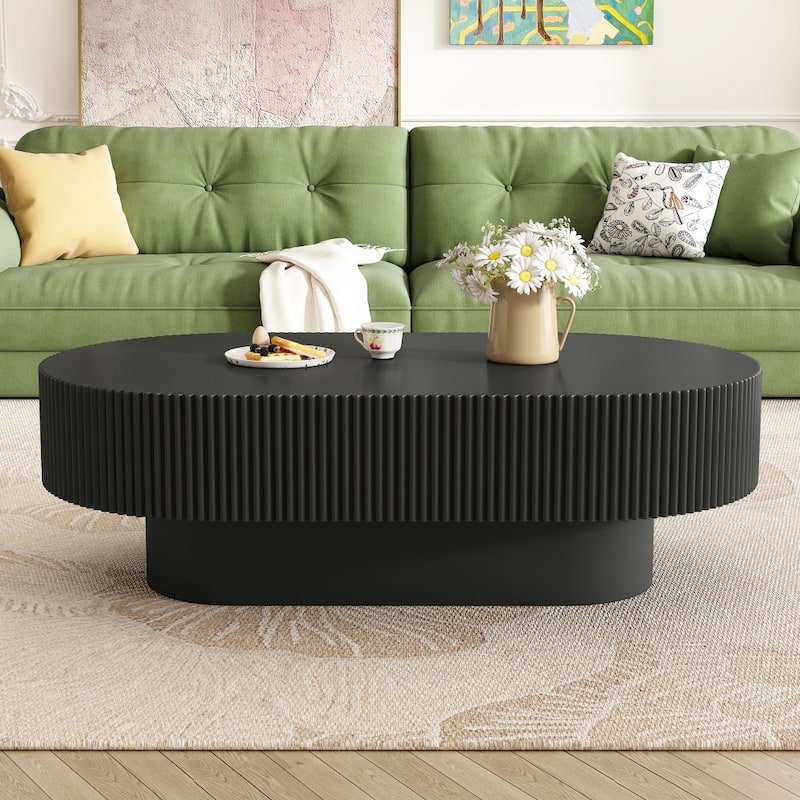 43.3"W Elegant Oval Coffee Table with 6.8"Thick Tabletop and Sturdy Base