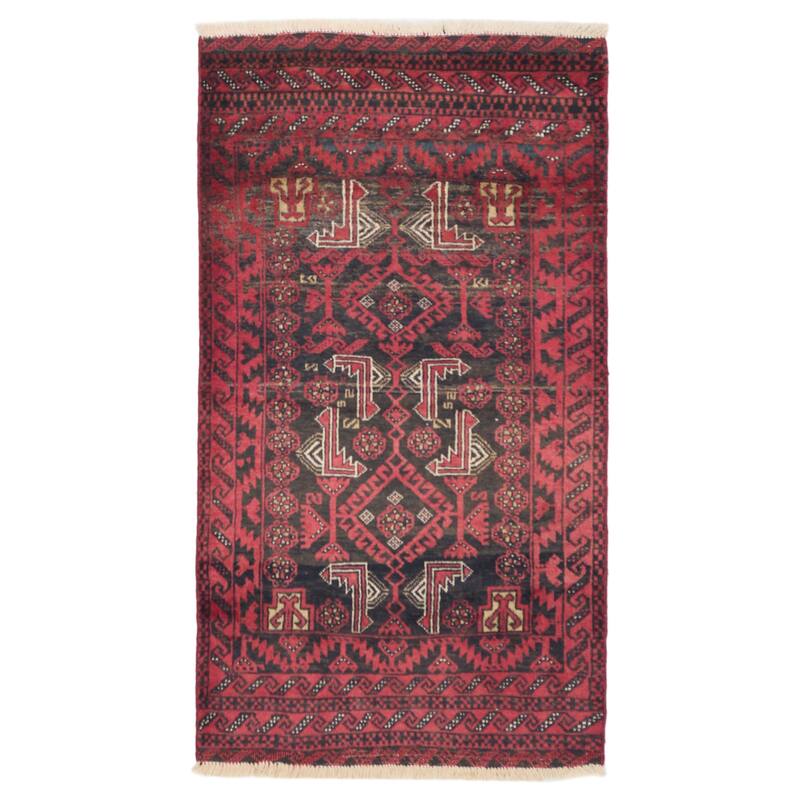 ECARPETGALLERY Hand-knotted Baluch Black, Red Wool Rug - 3'1 x 5'6