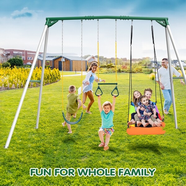 Hapfan 9.5' Tall Swing Sets for Backyard with Platform Swing
