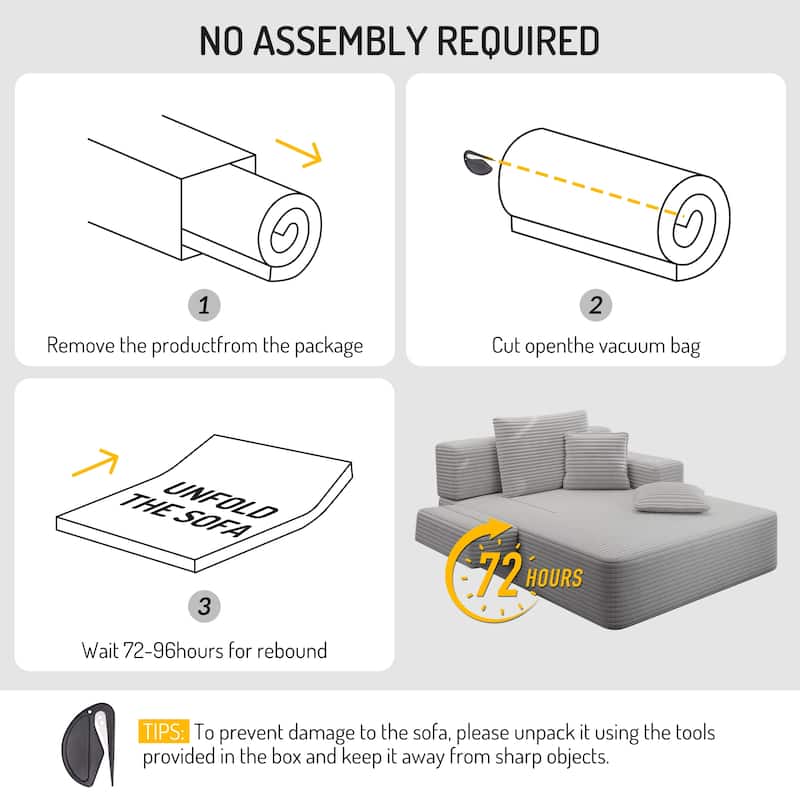 Luxurious Plush Corduroy Chaise Lounge Convertible Sofa Bed with Storage Pocket and Wide Armrests