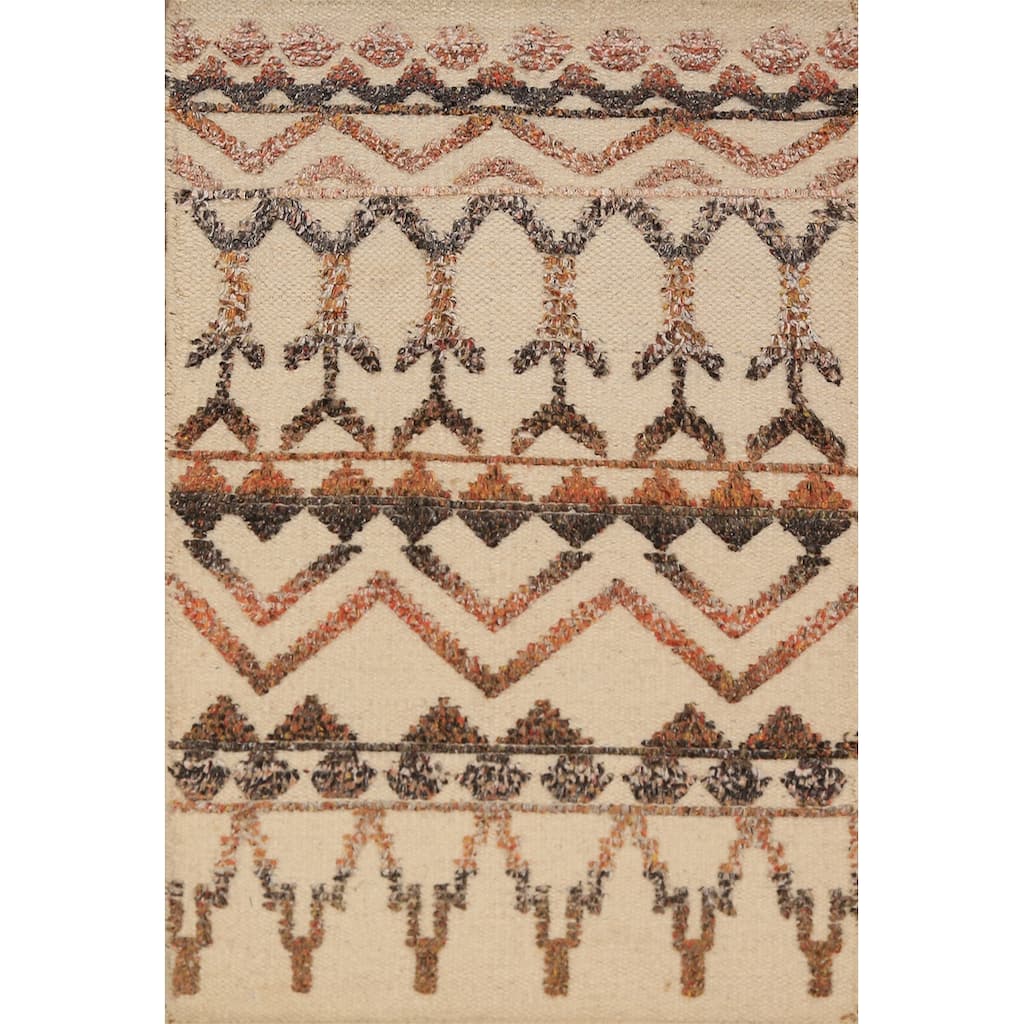 Chevron Moroccan Indian Rug Hand-Knotted Wool Carpet - 2'0"x 3'0"