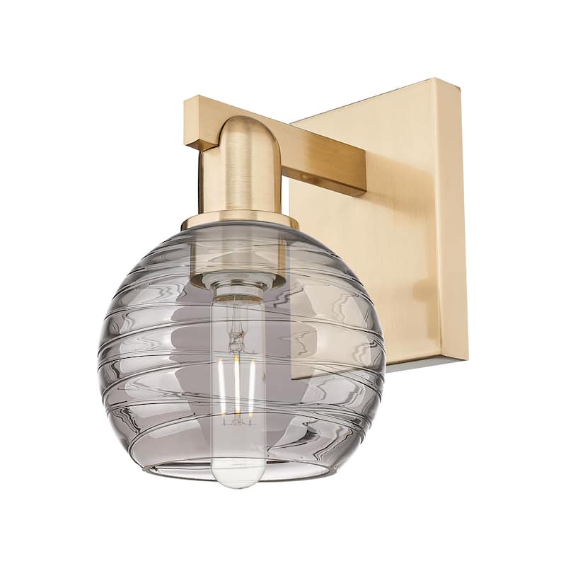 Innovations Lighting 716-1W-11-8 Athens Deco Swirl Sconce Athens Deco - Champagne Bronze / Light Smoke Deco Swirl