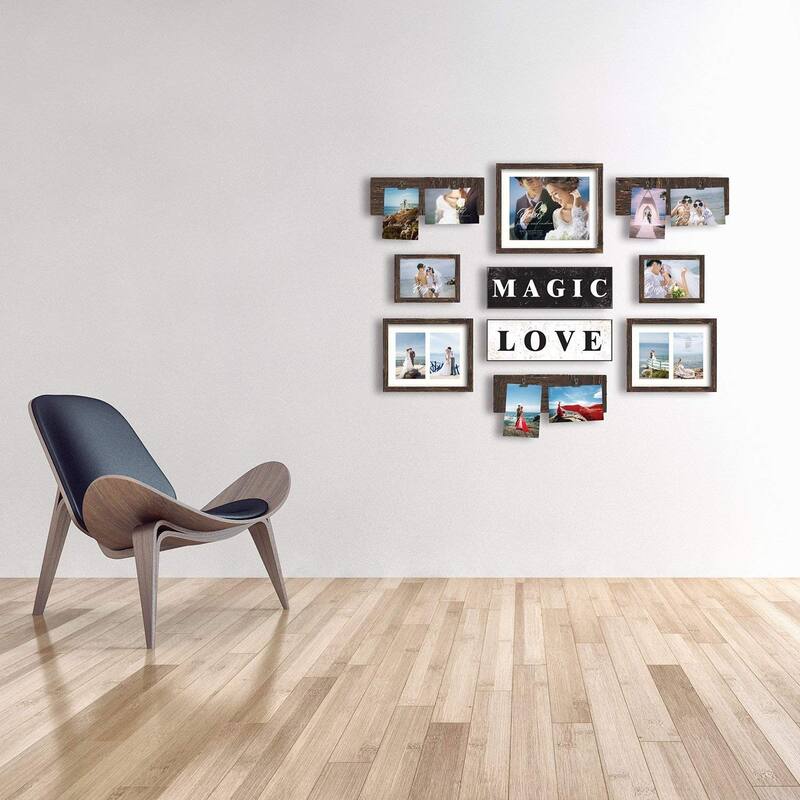 HELLO LAURA Elegant Dark Brown Wall Collage Display with 5 Photo Frames