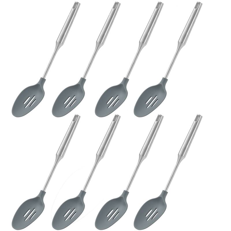 YBM Home Silicone Non-Stick Slotted Cooking Serving Spoons - Grey - Pack of 8