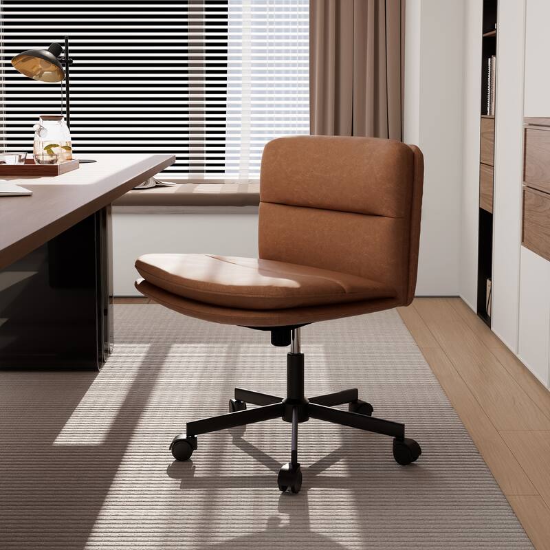 PU Leather Armless Office Chair, Adujustable Height, 360 Degree Swivel Task Chair with Ultra uiet Casters Design