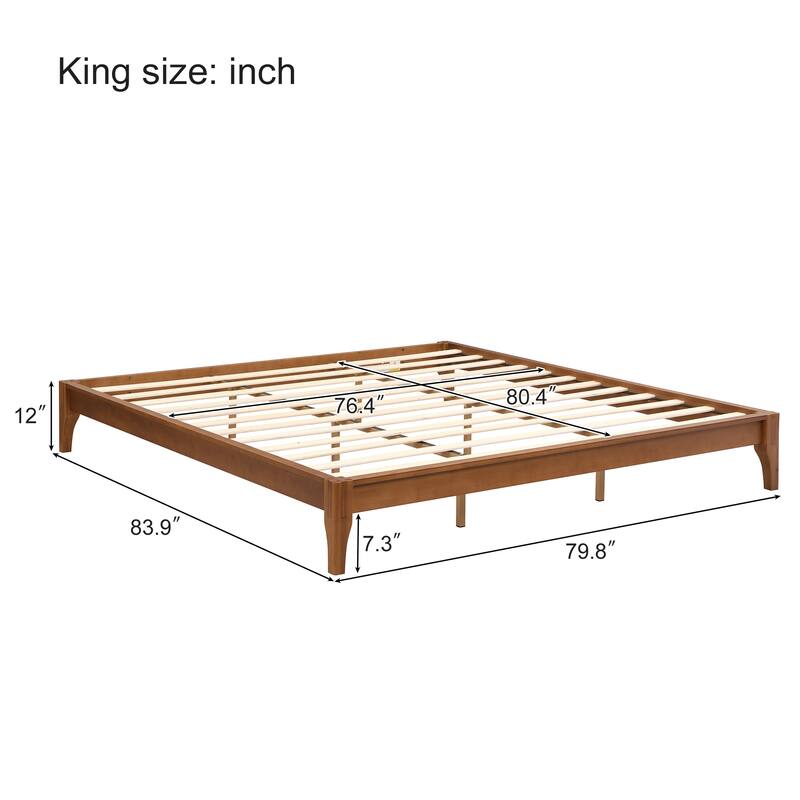 Bamboo Bed Frame Modern Platform Bed Wood Slat Support Low Profile Bed Open Frame with Under Bed Storage and Center Support Legs