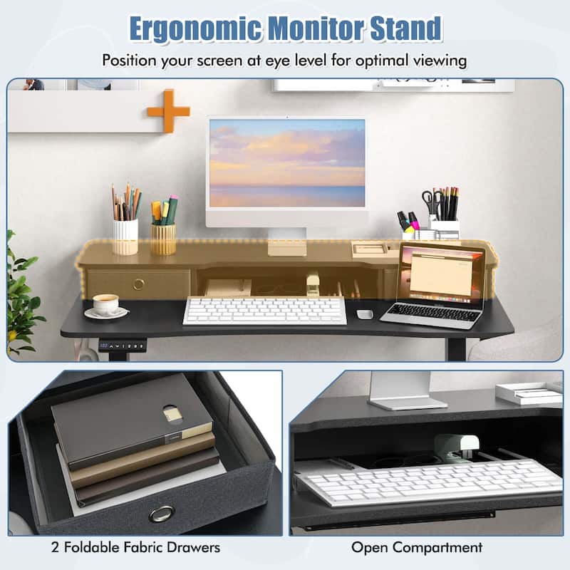 Costway 48"x 24" Electric Standing Desk with 2 Drawers Monitor Stand - See Details