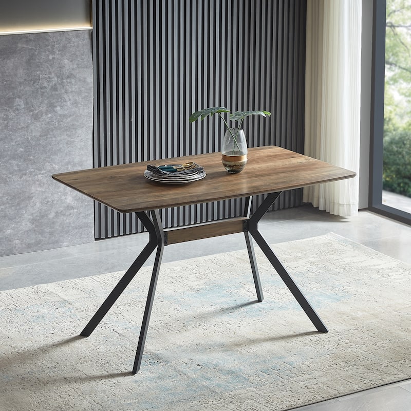 Modern Minimalist Style Dining Table,MDF wooden Top Black Metal Shelf Legs - Walnut+black - Walnut+black
