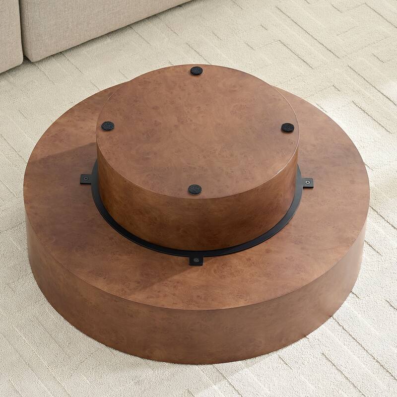 31.49" Faux Burl Wood Pattern Decal Coffee Table with Sturdy Pedestal, for Living Room Office Apartment Walnut