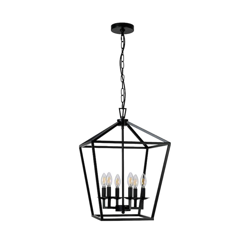 6 Matte Black Light Pendant - 16"x16"x24" - Black