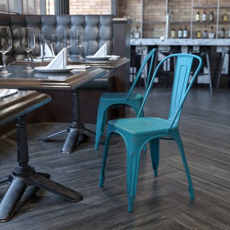 Distressed Metal Indoor/ Outdoor Stackable Chair