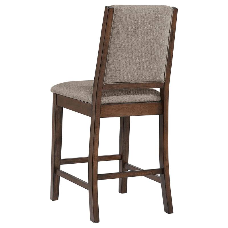 Patter Counter Height Chair Set of 2, Beige Fabric, Dark Brown 26 Inch
