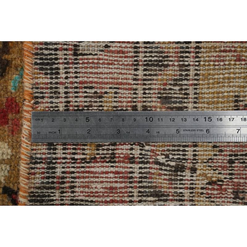 Hand Knotted Oriental 100% Wool Carpet Traditional Geometric Multi-Colored Heriz Runner Rug - 10' 6'' X 3' 2''