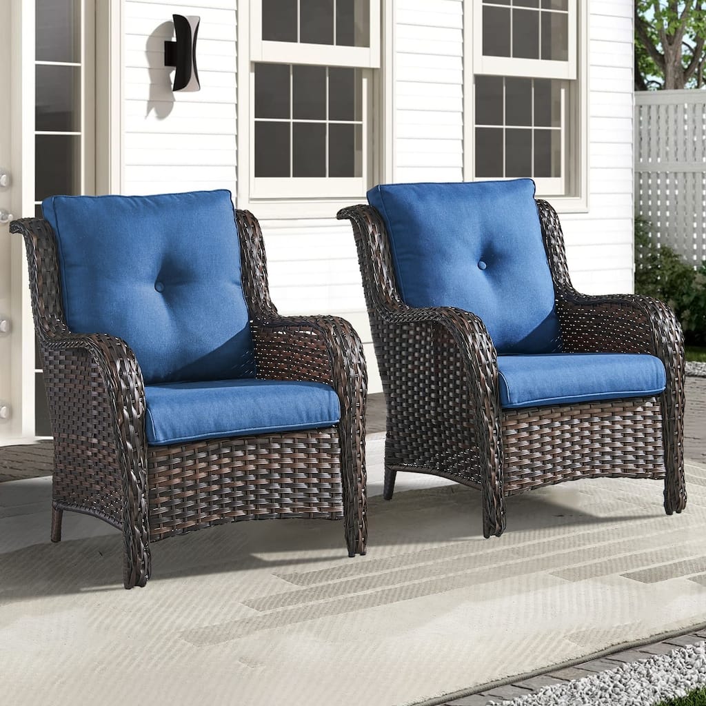 Outdoor Wicker High Back Club Chair Brown-Blue - Brown
