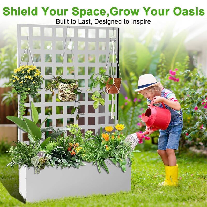 Galvanized Raised Garden Bed with Trellis, Privacy Screen Planter Box for Patio Balcony