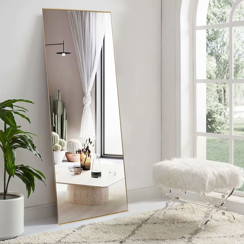 Modern Sleek Metal Frame Full-length Hanging or Leaning Wall Mirror