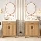 preview thumbnail 3 of 37, Natural Oak Bathroom Vanity with Ceramic Sink Solid Wood MDF Storage Cabinet for Bathroom 24/30/48/60 inches