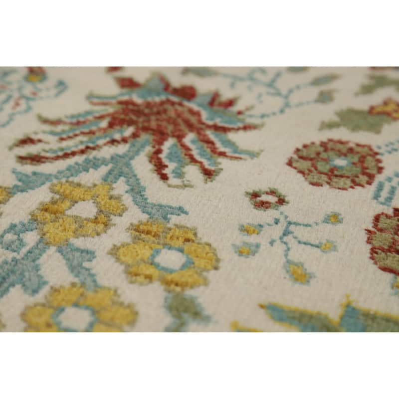Hand Knotted Oriental 100% Wool Carpet Traditional All-Over Beige & Ivories Ziegler Area Rug - 9' 10'' X 6' 6''