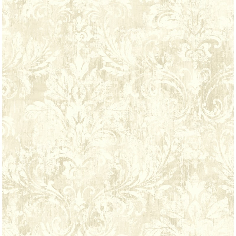 Seabrook Designs Renata Distressed Damask Unpasted Wallpaper - 20.5 in. W x 33 ft. L - Metallic Beige