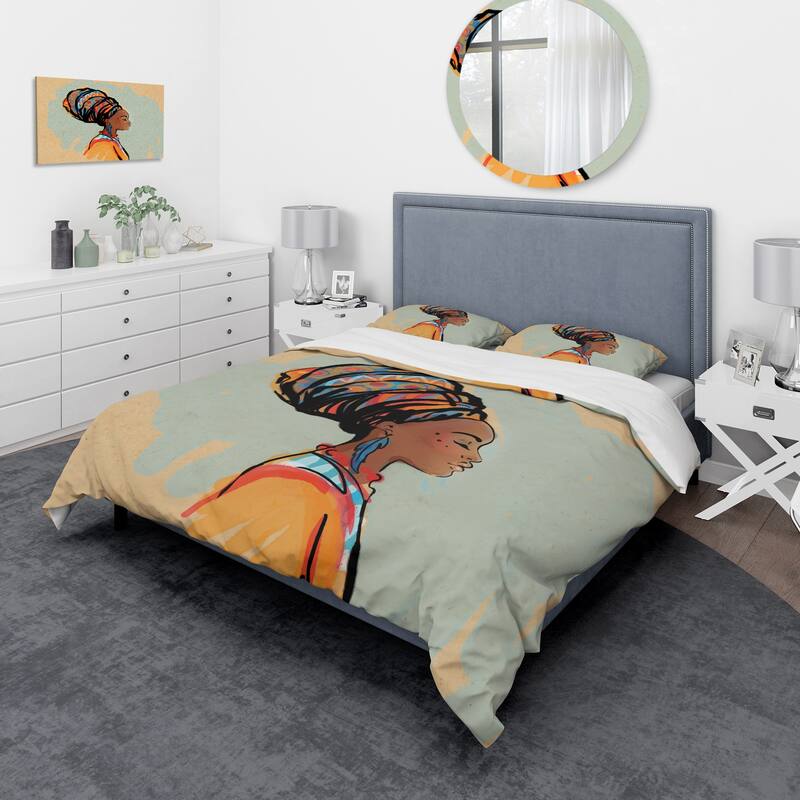 Designart 'Portrait of African American Woman With Turban III' Modern Duvet Cover Set