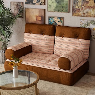WOWMAX Boho Floor Sofa Seating Set, Modular Futon Couch Cushions, Velvet Floor Chaise Lounger Sleeper Chair For Reading