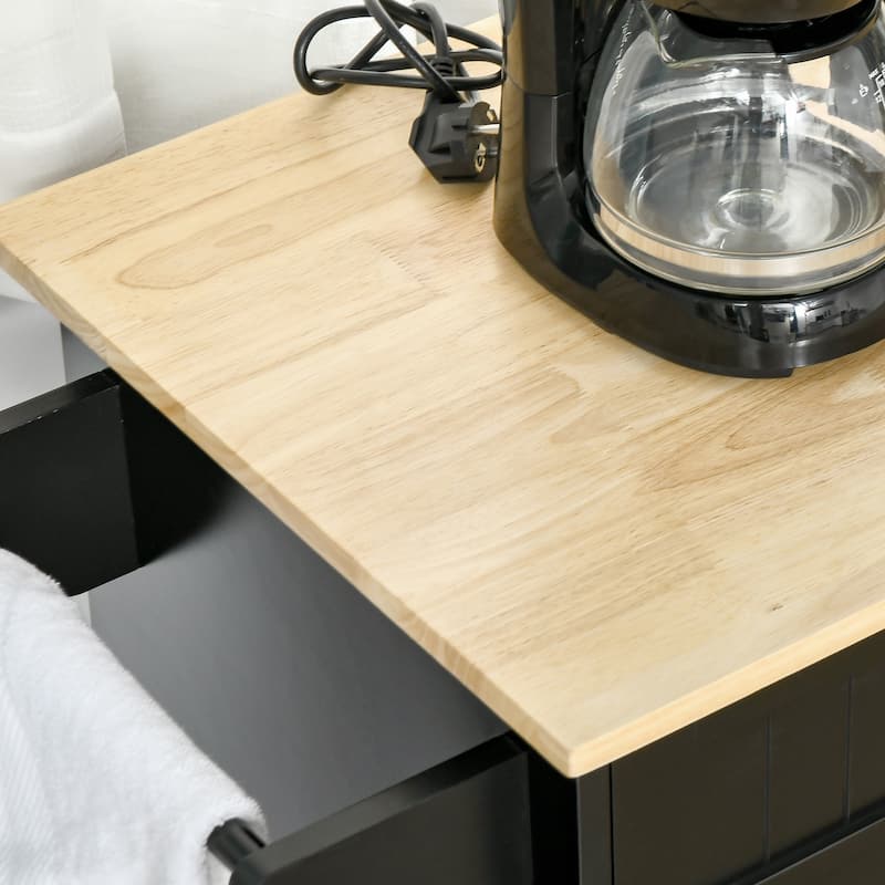 HOMCOM 48" Modern Kitchen Island Cart on Wheels with Storage Drawers, Rolling Utility Cart with Adjustable Shelves, Cabinets