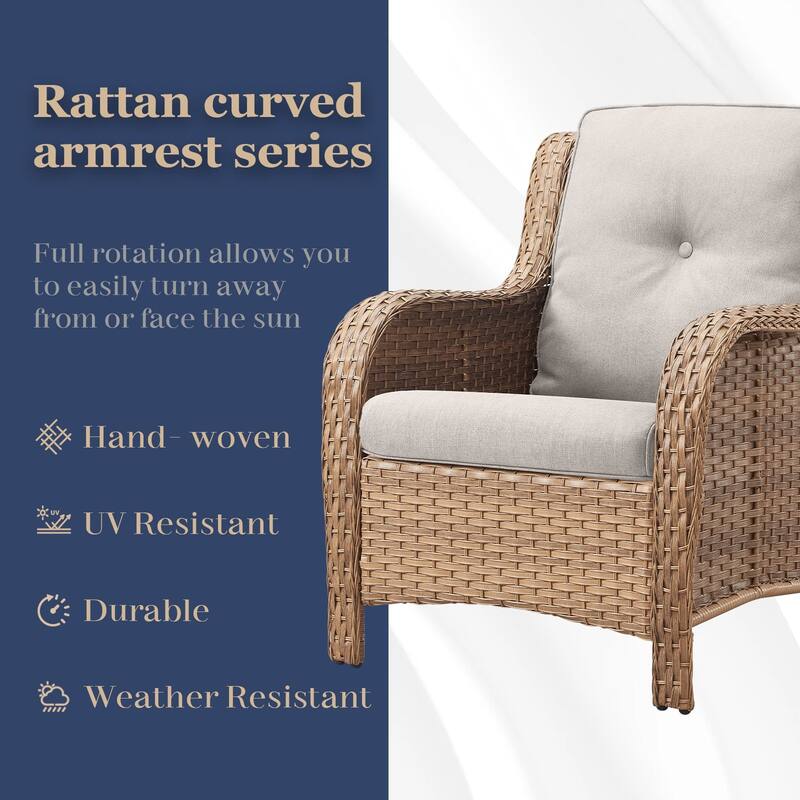 Outdoor Rattan Chair with Coffee Table and Ottoman