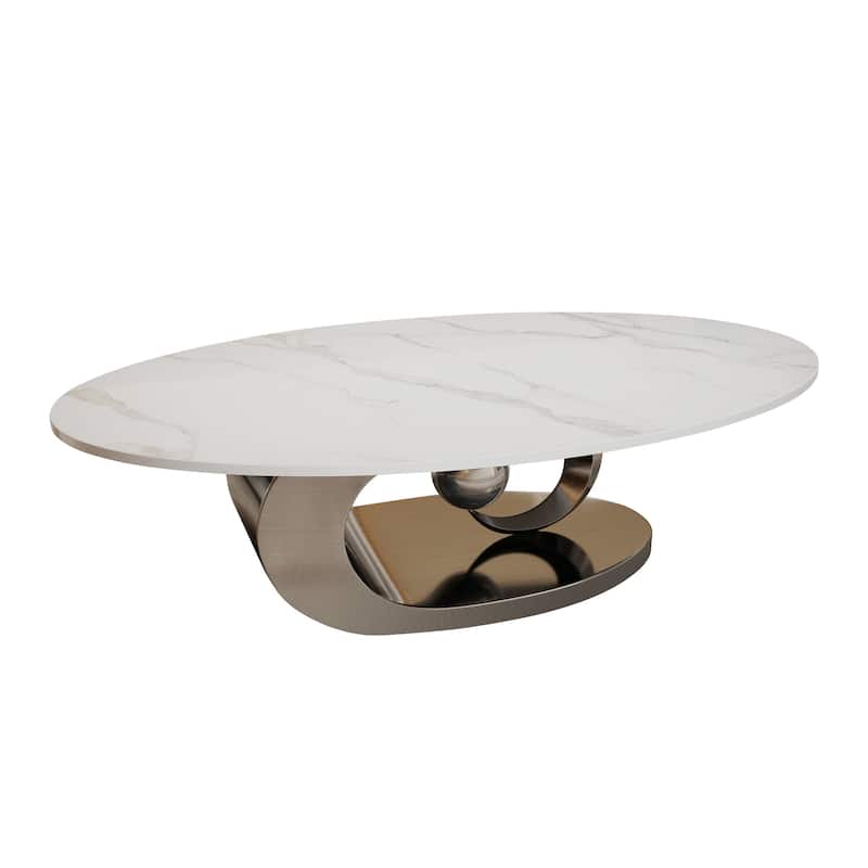 Homy Casa Marble Coffee Table with Sculptural Base Bar