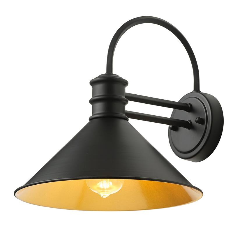 Vintage Farmhouse 1-Light Matte Black Gooseneck Wall Sconce with Cone Metal Shade