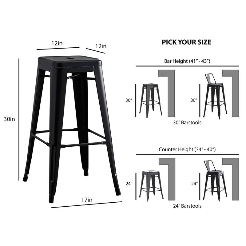 AC Pacific 30 In Metal Backless Barstool Set of 2