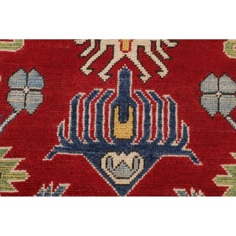 Red Geometric Kazak Rug Handmade Oriental Foyer Wool Carpet - 3'3" x 5'5"