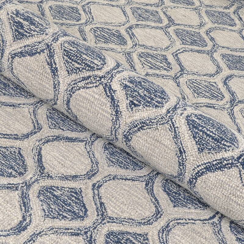 Handmade Terasia Geometric Sea Wool Area Rug