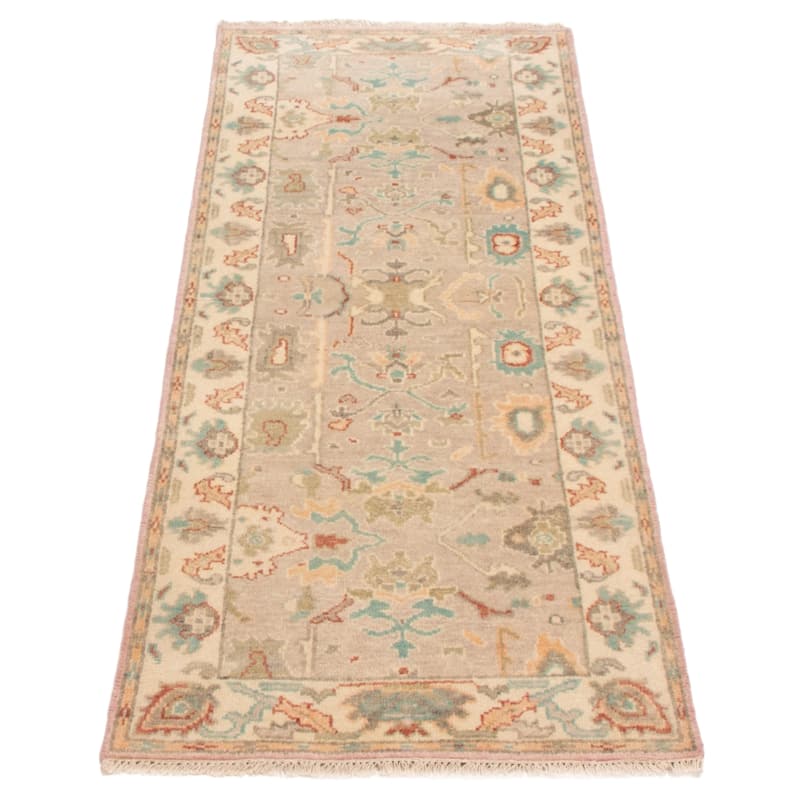 ECARPETGALLERY Hand-knotted Modern Oushak Light Grey Wool Rug - 2'11 x 7'9