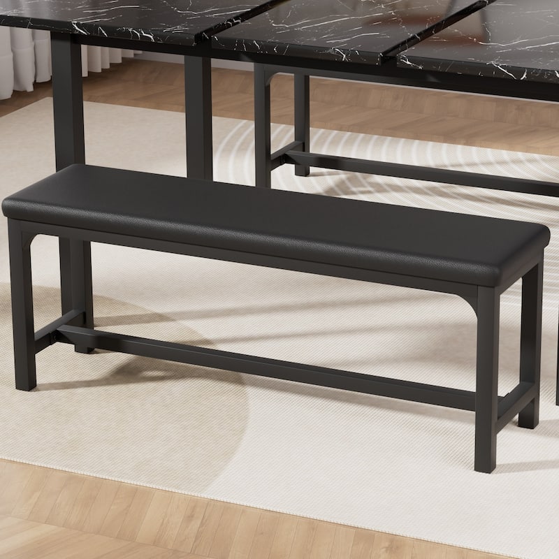 VECELO 3-Piece Extendable 63" Dining Table Set with 2 PU Leather Benches for 4-8 Dining Room Detachable 6-Pocket Storage Bag