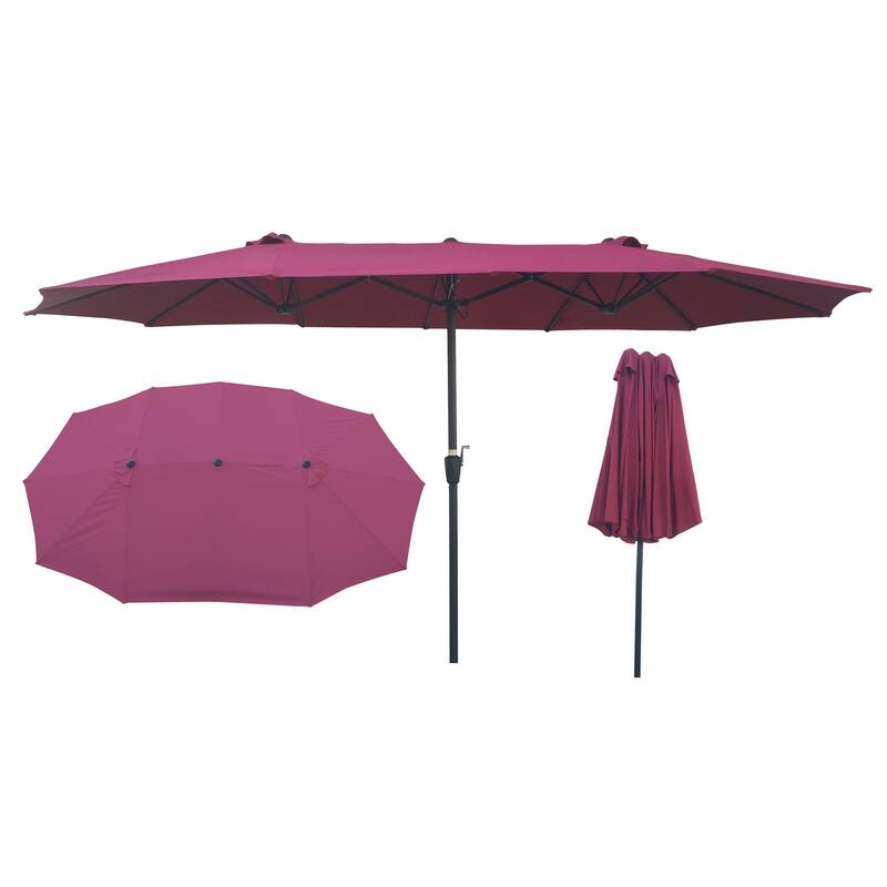 15Ftx9FtDouble-Sided Patio Umbrella Outdoor Market Table Garden Extra Large Waterproof Twin Umbrellas with Crank and Wind Vents