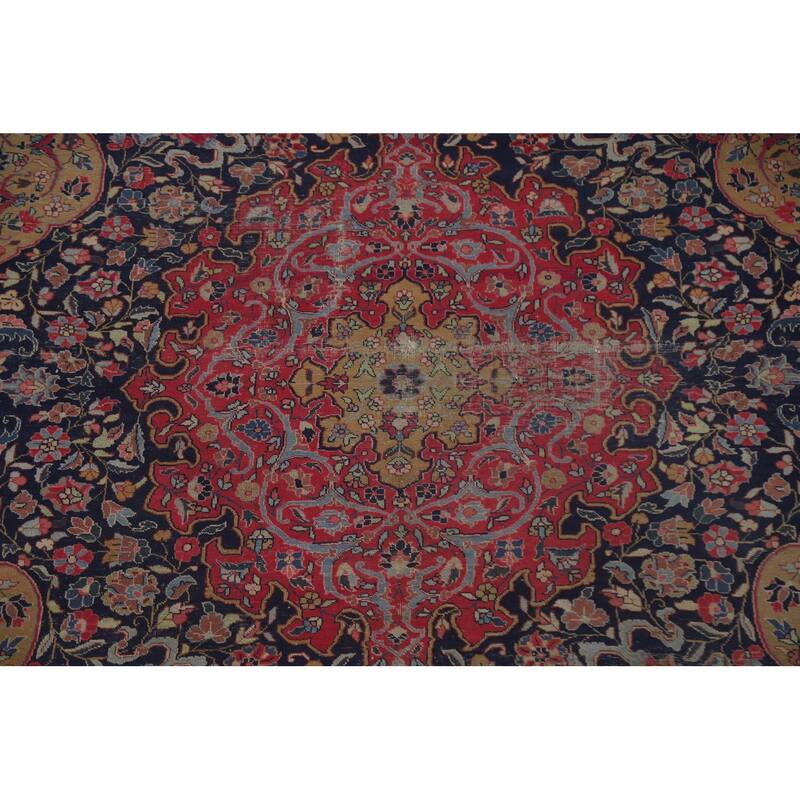 Pre-1900 Antique Blue Tabriz Persian Area Rug Hand-Knotted Wool Carpet - 7'5"x 11'0"