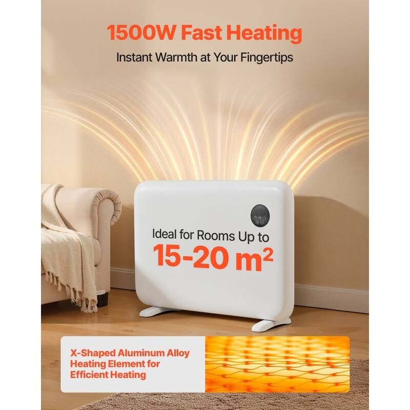 Fast Heating Panel Heater 1500W for Bathroom, Bedroom Living Room with Defrost and Timer - 26.77 x 3.50 x 16.93 in