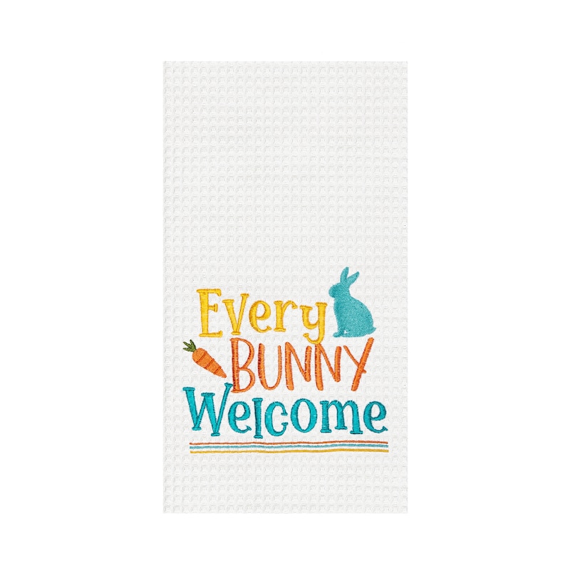 "Every Bunny Welcome" Easter Rabbit Spring Theme Kitchen Dishtowel