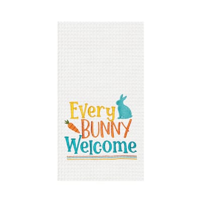 "Every Bunny Welcome" Easter Rabbit Spring Theme Kitchen Dishtowel