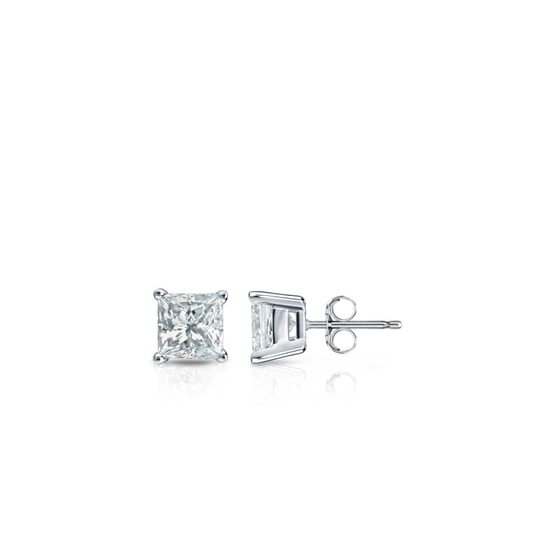 Auriya 18-karat Gold Lab Grown 0.25 carat TDW Princess Diamond Stud Earrings 4-Prong Basket Push-back - White