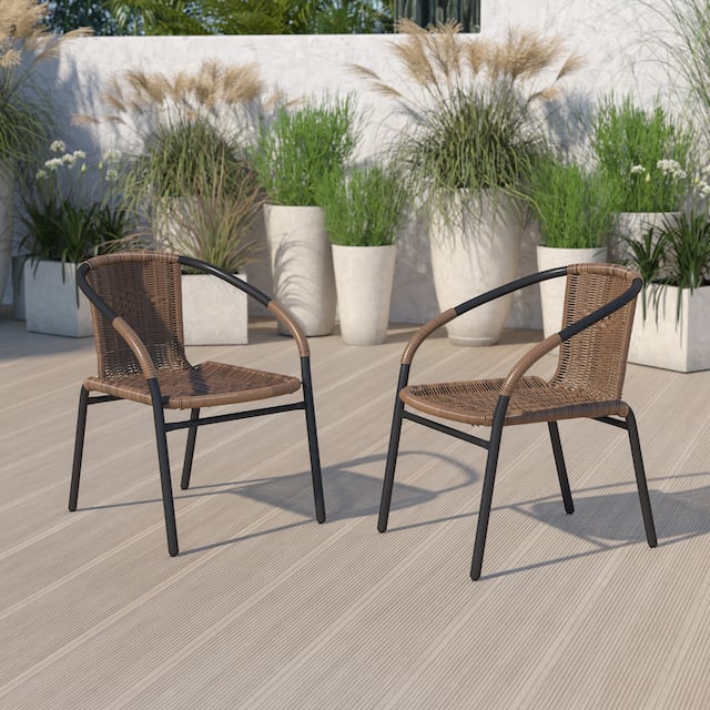 Rattan Indoor/ Outdoor Stackable Chairs (Set of 2) - Medium Brown
