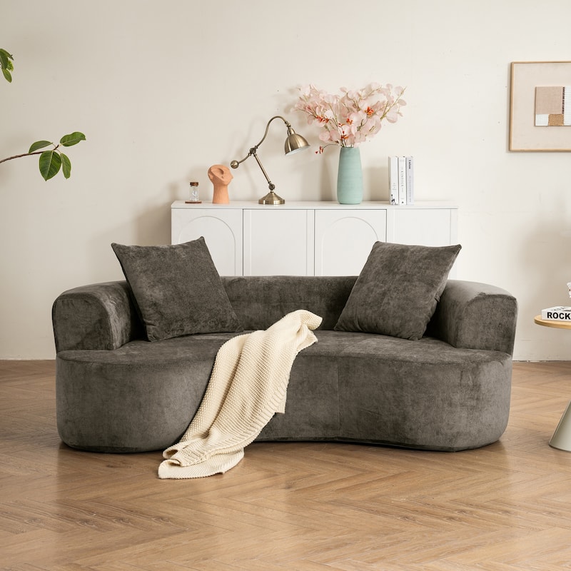 Moon Shaped Sofa, Modern Sleeper Cat Waist Sofa With Deep Seat, Non Assembly Sponge Compression Sofa - Gray
