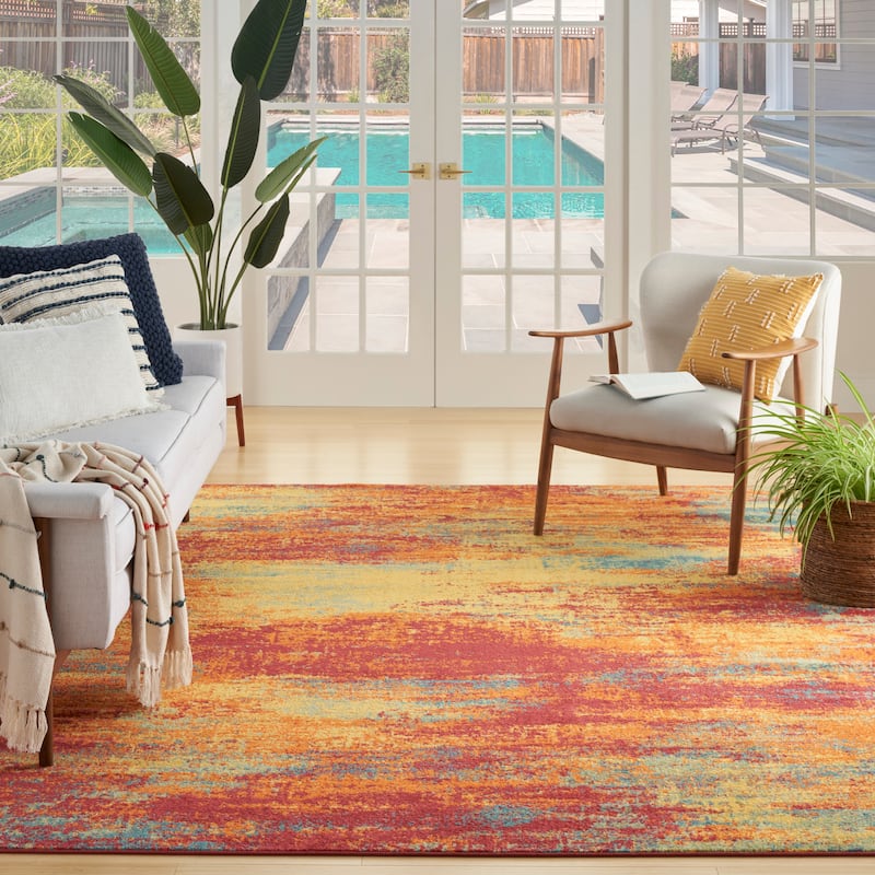 Nourison Essentials Indoor/Outdoor Red Abstract Area Rug