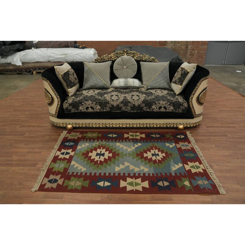 Hand Woven Oriental 100% Wool Carpet Southwestern Tribal Navy Blue & Blues Kilim Area Rug - 6' 0'' X 4' 0''
