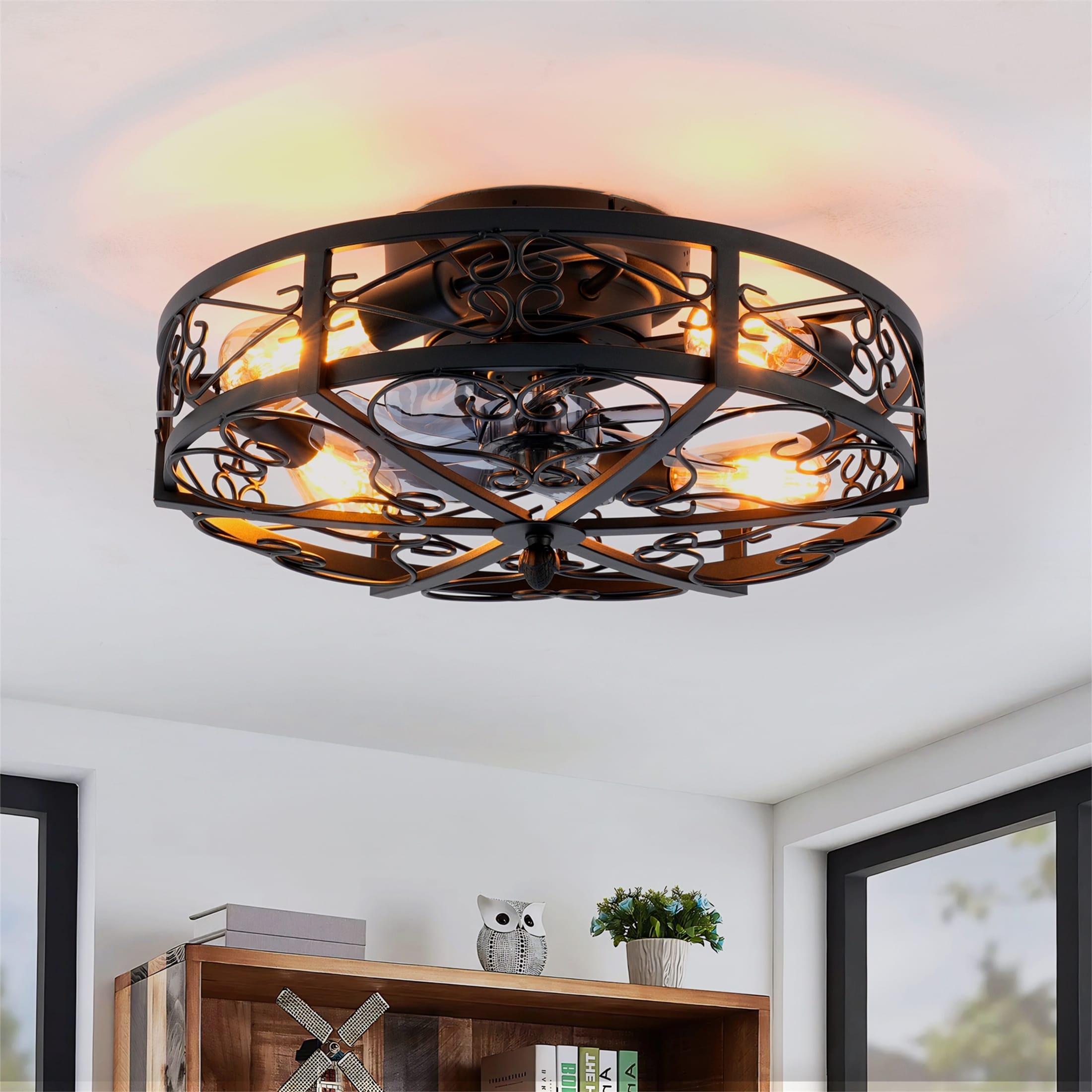 20'' Mounting Type Ceiling Fan with DC Remote Control(Not Included Bulbs)