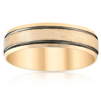 6mm 10k Yellow Gold Mens Brushed Black Inlay Wedding Band