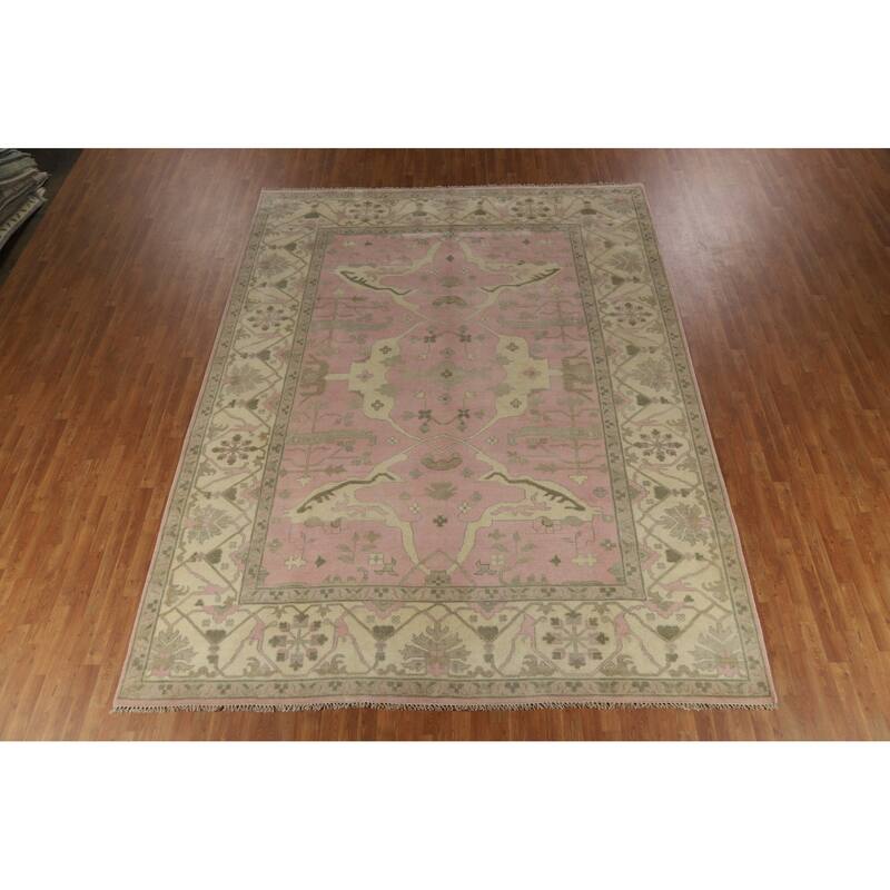 Pink Oushak Indian Area Rug Hand-Knotted Wool Carpet - 9'11" x 13'0"
