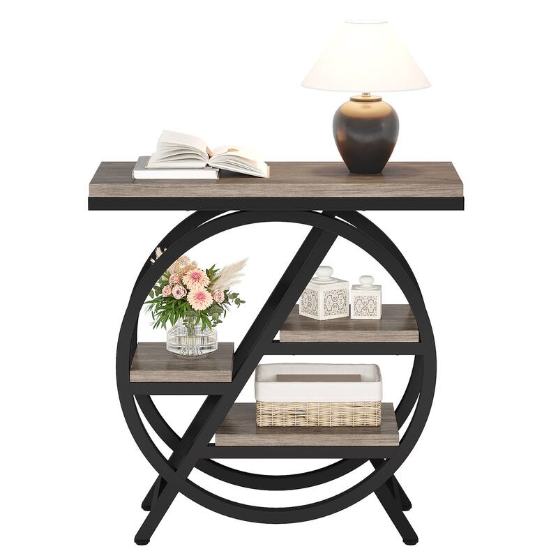 25.59 Inches 3-Tier Narrow End Table with Storage - Engineered Wood Side Table Sofa Side Table with Metal Frame